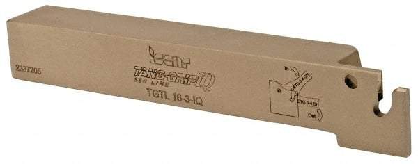 Iscar - External Thread, 0.63" Max Depth of Cut, 2.8mm Min Groove Width, 150mm OAL, Left Hand Indexable Grooving Cutoff Toolholder - 5/8" Shank Height x 5/8" Shank Width, TAG 3 Insert Style, TGT Toolholder Style, Series Tang-Grip - USA Tool & Supply