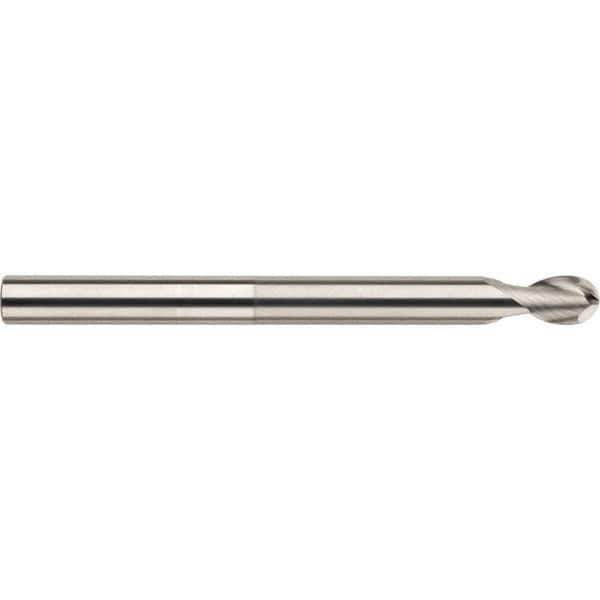 SGS - 8mm Diam, 12mm LOC, 2 Flute Solid Carbide Ball End Mill - TiB2 Finish, Single End, 100mm OAL, 8mm Shank Diam, Spiral Flute - USA Tool & Supply