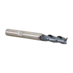 Kennametal - 1/4" Diam, Coarse Pitch, 3/4" LOC, 3 Flute Solid Carbide 0.02" Corner Radius Roughing End Mill - AlTiN Finish, 2-1/2" OAL, 1/4" Shank Diam, Centercutting, 30° Helix - USA Tool & Supply