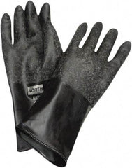 North - Size L (9), 14" Long, 14 mil Thick, Butyl Chemical Resistant Gloves - Rough Finish, Rolled Cuff, Black, FDA Approved - USA Tool & Supply