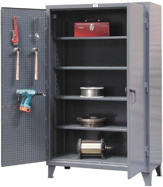 Strong Hold - 4 Shelf Pegboard Storage Cabinet - Steel, 48" Wide x 24" Deep x 72" High, Dark Gray - USA Tool & Supply