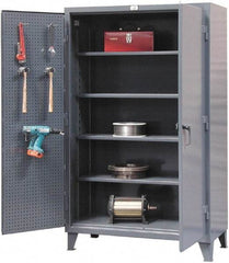 Strong Hold - 4 Shelf Pegboard Storage Cabinet - Steel, 72" Wide x 24" Deep x 78" High, Dark Gray - USA Tool & Supply