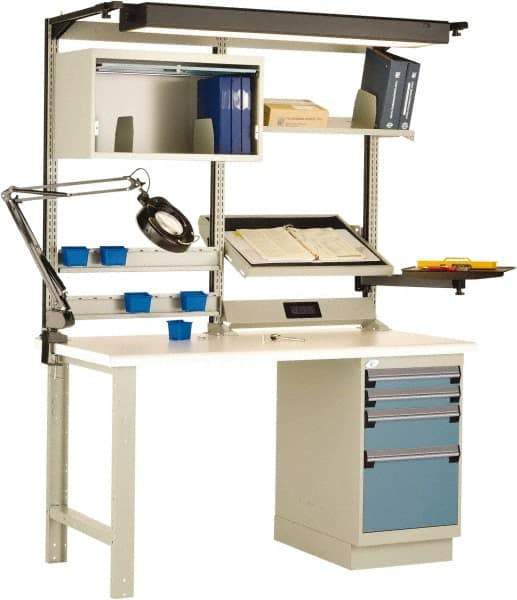 Rousseau Metal - 4 Drawer, 2 Shelf Workstation - 775 Lb Capacity, Dissipative Top, Everest Blue, 60" Wide x 80" High x 30" Long - USA Tool & Supply