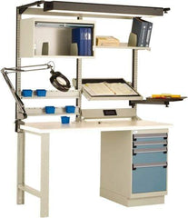 Rousseau Metal - 4 Drawer, 2 Shelf Workstation - 775 Lb Capacity, Dissipative Top, Everest Blue, 60" Wide x 80" High x 30" Long - USA Tool & Supply