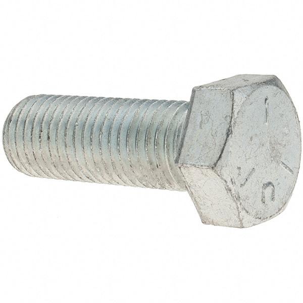 Value Collection - 7/8-9 UNC, 2-1/2" Length Under Head Hex Head Cap Screw - Fully Threaded, Grade 5 Steel, Zinc-Plated Finish, 1-5/16" Hex - USA Tool & Supply