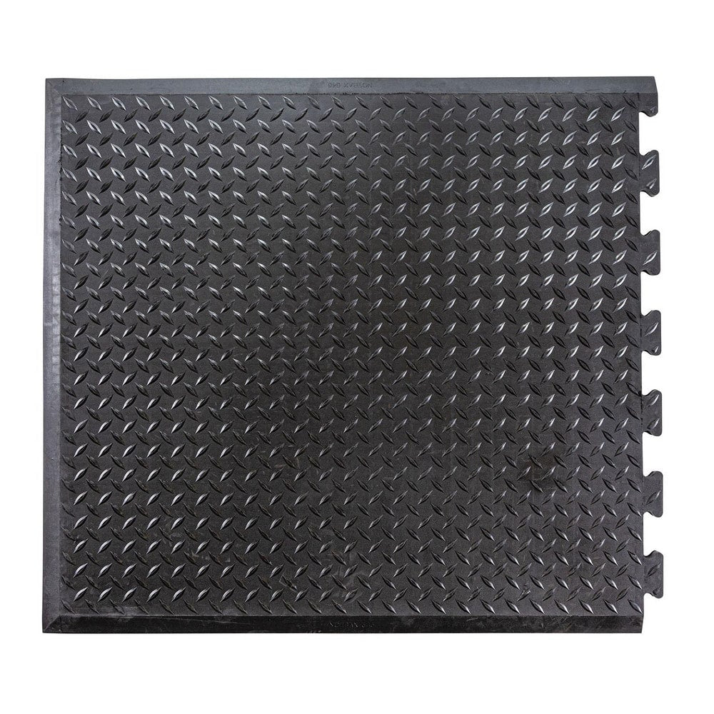 Anti-Fatigue Mat:  31.0000″ Length,  36.0000″ Wide,  1/2″ Thick,  Natural Rubber,  Beveled Edge,  Medium Duty Raised Diamond,  Black,  Dry