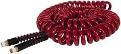 PRO-SOURCE - 1/4" ID, 1/4 Thread, 25' Long, Red Polyurethane Coiled & Self Storing Hose - 220 Max psi, Male Swivel x Male Swivel - USA Tool & Supply