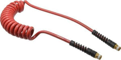 PRO-SOURCE - 5/16" ID, 3/8 Thread, 10' Long, Red Polyurethane Coiled & Self Storing Hose - 185 Max psi, Male Swivel x Male Swivel - USA Tool & Supply