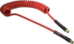 PRO-SOURCE - 5/16" ID, 3/8 Thread, 15' Long, Red Polyurethane Coiled & Self Storing Hose - 185 Max psi, Male Swivel x Male Swivel - USA Tool & Supply