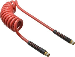 PRO-SOURCE - 3/8" ID, 3/8 Thread, 10' Long, Red Polyurethane Coiled & Self Storing Hose - 200 Max psi, Male Swivel x Male Swivel - USA Tool & Supply