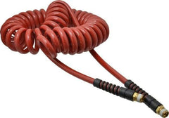 PRO-SOURCE - 3/8" ID, 3/8 Thread, 25' Long, Red Polyurethane Coiled & Self Storing Hose - 200 Max psi, Male Swivel x Male Swivel - USA Tool & Supply