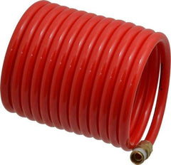 PRO-SOURCE - 1/4" ID, 1/4 Thread, 12' Long, Red Nylon Coiled & Self Storing Hose - 350 Max psi, Male Swivel x Male Swivel - USA Tool & Supply