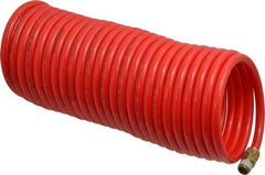 PRO-SOURCE - 1/4" ID, 1/4 Thread, 25' Long, Red Nylon Coiled & Self Storing Hose - 350 Max psi, Male Swivel x Male Swivel - USA Tool & Supply