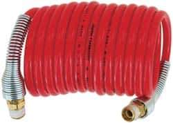 PRO-SOURCE - 1/4" ID, 1/4 Thread, 100' Long, Red Nylon Coiled & Self Storing Hose - 240 Max psi, No Fittings - USA Tool & Supply