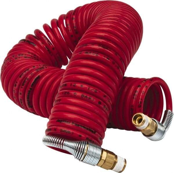 PRO-SOURCE - 1/8" ID, 1/8 Thread, 25' Long, Red Nylon Coiled & Self Storing Hose - 386 Max psi, Male Swivel x Male Swivel - USA Tool & Supply