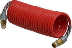 PRO-SOURCE - 3/16" ID, 1/4 Thread, 12' Long, Red Nylon Coiled & Self Storing Hose - 287 Max psi, Male Swivel x Male Swivel - USA Tool & Supply