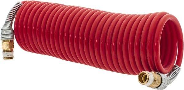 PRO-SOURCE - 3/16" ID, 1/4 Thread, 17' Long, Red Nylon Coiled & Self Storing Hose - 287 Max psi, Male Swivel x Male Swivel - USA Tool & Supply