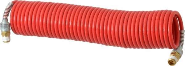 PRO-SOURCE - 3/16" ID, 1/4 Thread, 25' Long, Red Nylon Coiled & Self Storing Hose - 287 Max psi, Male Swivel x Male Swivel - USA Tool & Supply