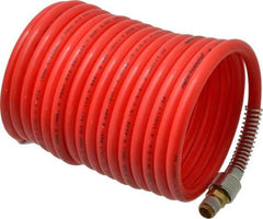 PRO-SOURCE - 5/16" ID, 1/4 Thread, 17' Long, Red Nylon Coiled & Self Storing Hose - 213 Max psi, Male Swivel x Male Swivel - USA Tool & Supply