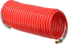 PRO-SOURCE - 5/16" ID, 1/4 Thread, 25' Long, Red Nylon Coiled & Self Storing Hose - 213 Max psi, Male Swivel x Male Swivel - USA Tool & Supply