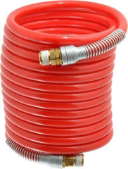 PRO-SOURCE - 3/8" ID, 3/8 Thread, 17' Long, Red Nylon Coiled & Self Storing Hose - 225 Max psi, Male Swivel x Male Swivel - USA Tool & Supply