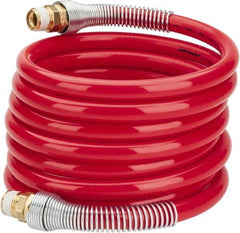 PRO-SOURCE - 1/2" ID, 1/2 Thread, 12' Long, Red Nylon Coiled & Self Storing Hose - 220 Max psi, Male Swivel x Male Swivel - USA Tool & Supply