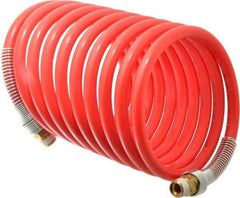 PRO-SOURCE - 1/2" ID, 1/2 Thread, 17' Long, Red Nylon Coiled & Self Storing Hose - 220 Max psi, Male Swivel x Male Swivel - USA Tool & Supply