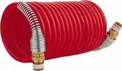 PRO-SOURCE - 1/4" ID, 1/4 Thread, 12' Long, Red Nylon Coiled & Self Storing Hose - 240 Max psi, Male Swivel x Male Swivel - USA Tool & Supply