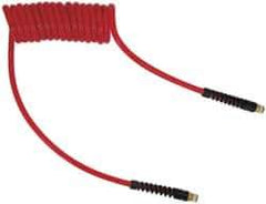 PRO-SOURCE - 5/16" ID, 1/4 Thread, 20' Long, Red Polyurethane Coiled & Self Storing Hose - 120 Max psi, Male Swivel x Male Swivel - USA Tool & Supply