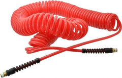 PRO-SOURCE - 1/4" ID, 1/4 Thread, 50' Long, Red Polyurethane Coiled & Self Storing Hose - 147 Max psi, Male Swivel x Male Swivel - USA Tool & Supply