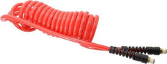 PRO-SOURCE - 5/16" ID, 1/4 Thread, 15' Long, Red Polyurethane Coiled & Self Storing Hose - 120 Max psi, Male Swivel x Male Swivel - USA Tool & Supply