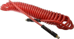 PRO-SOURCE - 5/16" ID, 1/4 Thread, 25' Long, Red Polyurethane Coiled & Self Storing Hose - 120 Max psi, Male Swivel x Male Swivel - USA Tool & Supply