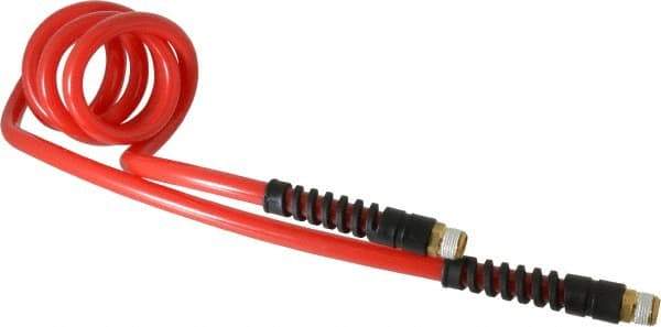 PRO-SOURCE - 3/8" ID, 3/8 Thread, 5' Long, Red Polyurethane Coiled & Self Storing Hose - 133 Max psi, Male Swivel x Male Swivel - USA Tool & Supply