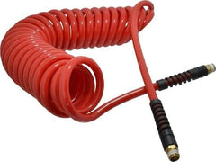 PRO-SOURCE - 3/8" ID, 3/8 Thread, 25' Long, Red Polyurethane Coiled & Self Storing Hose - 133 Max psi, Male Swivel x Male Swivel - USA Tool & Supply