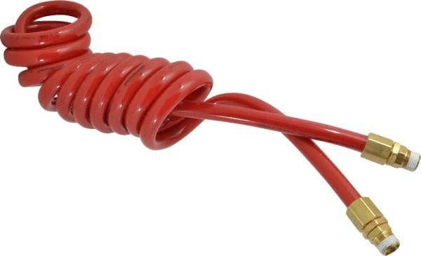 PRO-SOURCE - 1/2" ID, 1/2 Thread, 10' Long, Red Polyurethane Coiled & Self Storing Hose - 120 Max psi, Male Swivel x Male Swivel - USA Tool & Supply