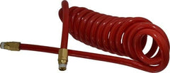 PRO-SOURCE - 1/2" ID, 1/2 Thread, 15' Long, Red Polyurethane Coiled & Self Storing Hose - 120 Max psi, Male Swivel x Male Swivel - USA Tool & Supply