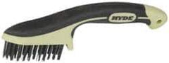 Hyde Tools - 1-1/8 Inch Trim Length Steel Scratch Brush - 3-1/4" Brush Length, 8-3/4" OAL, 1-1/8" Trim Length, Plastic with Rubber Overmold Ergonomic Handle - USA Tool & Supply