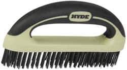 Hyde Tools - 1-1/8 Inch Trim Length Steel Scratch Brush - 8" Brush Length, 8" OAL, 1-1/8" Trim Length, Plastic with Rubber Overmold Ergonomic Handle - USA Tool & Supply