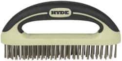 Hyde Tools - 1-1/8 Inch Trim Length Stainless Steel Scratch Brush - 8" Brush Length, 8" OAL, 1-1/8" Trim Length, Plastic with Rubber Overmold Ergonomic Handle - USA Tool & Supply
