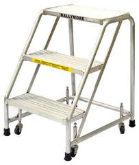 Ballymore - 28-1/2" 3 Step Ladder - Rolling Safety Ladder, 300 Lb Capacity, 28-1/2" Platform Height, 20" Base Width x 25" Base Depth, Solid Ribbed Tread - USA Tool & Supply