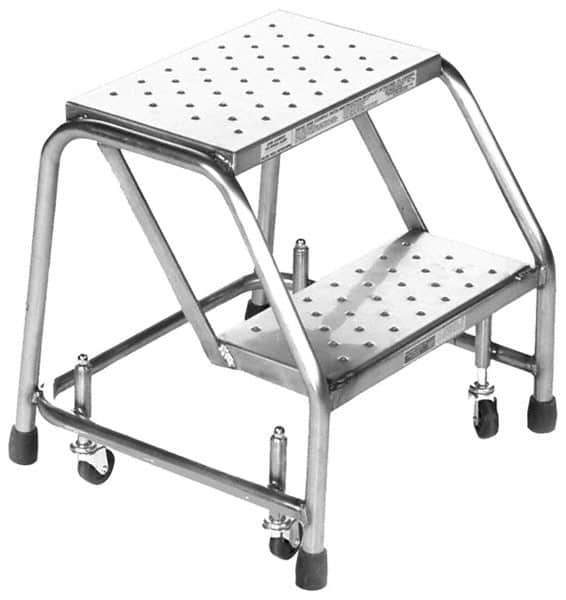 Ballymore - 28-1/2" 3 Step Ladder - Rolling Safety Ladder, 450 Lb Capacity, 28-1/2" Platform Height, 20" Base Width x 25" Base Depth, Perforated Tread - USA Tool & Supply
