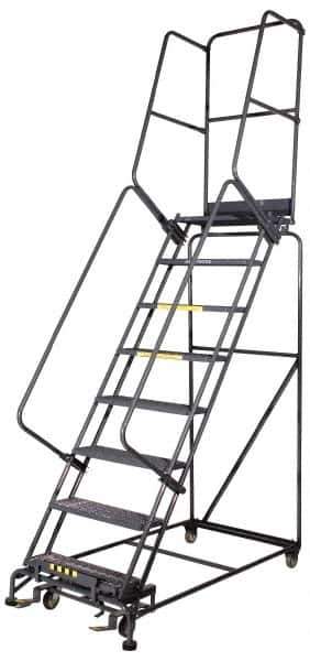 Ballymore - 145" 10 Step Ladder - Rolling Safety Ladder, 450 Lb Capacity, 100" Platform Height, 34" Base Width x 74" Base Depth, Grip Strut - USA Tool & Supply