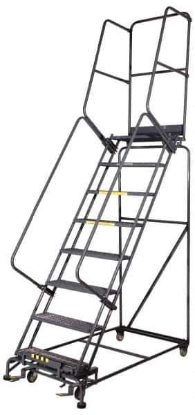 Ballymore - 125" 8 Step Ladder - Rolling Safety Ladder, 450 Lb Capacity, 80" Platform Height, 32" Base Width x 61" Base Depth, Perforated Tread - USA Tool & Supply