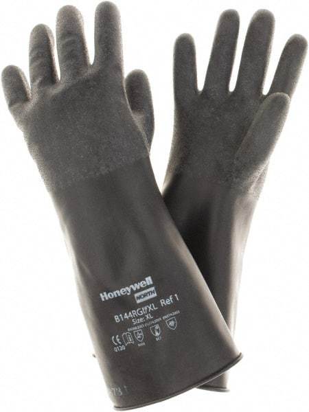 North - Size XL (10), 14" Long, 14 mil Thick, Butyl Chemical Resistant Gloves - Rough Finish, Rolled Cuff, Black, FDA Approved - USA Tool & Supply