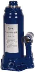 Value Collection - 6 Ton Capacity Side Pump Bottle Jack - 8-1/2" to 16-5/8" High, 5-1/4" Piston Stroke, 2-7/8" Screw Length, 13/16" Screw Diam, 1.3" Plunger Diam, 4-3/8" Long x 4" Wide Base - USA Tool & Supply