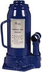 Value Collection - 12 Ton Capacity Side Pump Bottle Jack - 9-1/2" to 18-5/8" High, 6" Piston Stroke, 3-1/8" Screw Length, 1-3/16" Screw Diam, 1.73" Plunger Diam, 5-1/4" Long x 5-1/8" Wide Base - USA Tool & Supply