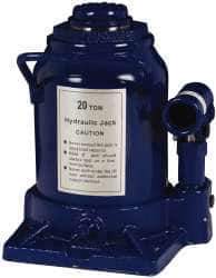 Value Collection - 20 Ton Capacity Side Pump Bottle Jack - 7-1/2" to 11-1/4" High, 3-1/8" Piston Stroke, 1-5/8" Screw Length, 1-1/2" Screw Diam, 2.2" Plunger Diam, 6-1/4" Long x 5-7/8" Wide Base - USA Tool & Supply