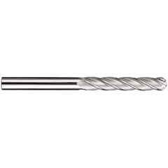 SGS - 5/16" Diam, 1-5/8" LOC, 4 Flute Solid Carbide Ball End Mill - TiN Finish, Single End, 4" OAL, 5/16" Shank Diam, Spiral Flute - USA Tool & Supply