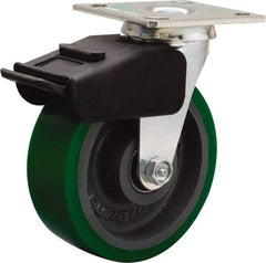 Hamilton - 6" Diam x 2" Wide x 7-1/2" OAH Top Plate Mount Swivel Caster - Polyurethane Mold onto Cast Iron Center, 850 Lb Capacity, Precision Ball Bearing, 4 x 4-1/2" Plate - USA Tool & Supply