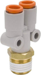 SMC PNEUMATICS - 5/16" Outside Diam, 3/8 NPT, Brass/Polybutylene Push-to-Connect Tube Male Y Connector - 145 Max psi - USA Tool & Supply